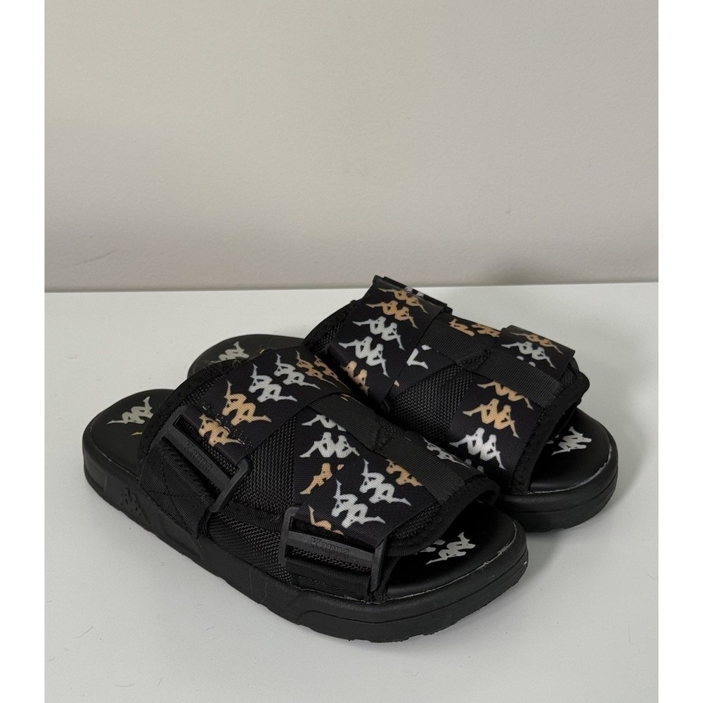 Kappa 222 Banda Mitel 1 Black Gold Unisex Slides - Size 5 M / 6.5 W